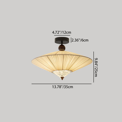 Traditional Vintage Rhombus Metal Fabric Crystal 3/4-Light Semi-Flush Mount Ceiling Light For Bedroom