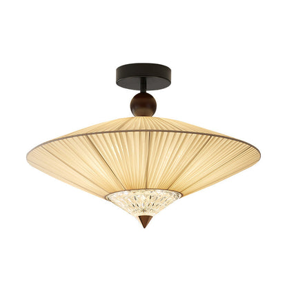 Traditional Vintage Rhombus Metal Fabric Crystal 3/4-Light Semi-Flush Mount Ceiling Light For Bedroom
