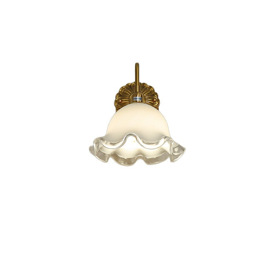 Traditional Rustic Flower Brass Glass 1-Light Wall Sconce Lamp For Bedroom