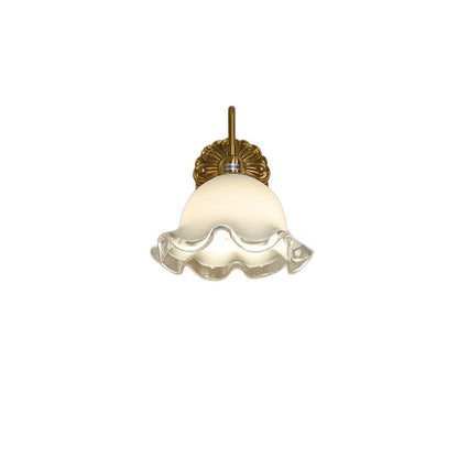 Traditional Rustic Flower Brass Glass 1-Light Wall Sconce Lamp For Bedroom