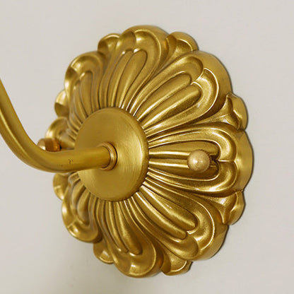 Traditional Rustic Flower Brass Glass 1-Light Wall Sconce Lamp For Bedroom