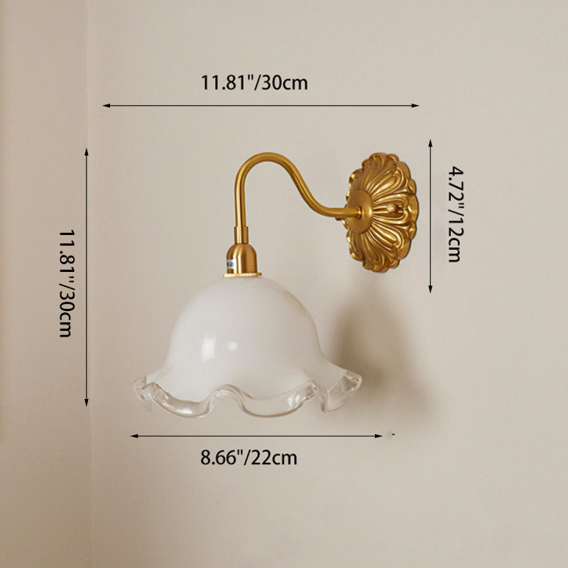 Traditional Rustic Flower Brass Glass 1-Light Wall Sconce Lamp For Bedroom
