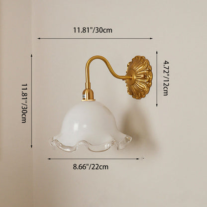 Traditional Rustic Flower Brass Glass 1-Light Wall Sconce Lamp For Bedroom