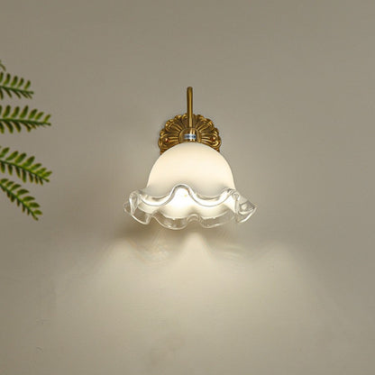 Traditional Rustic Flower Brass Glass 1-Light Wall Sconce Lamp For Bedroom