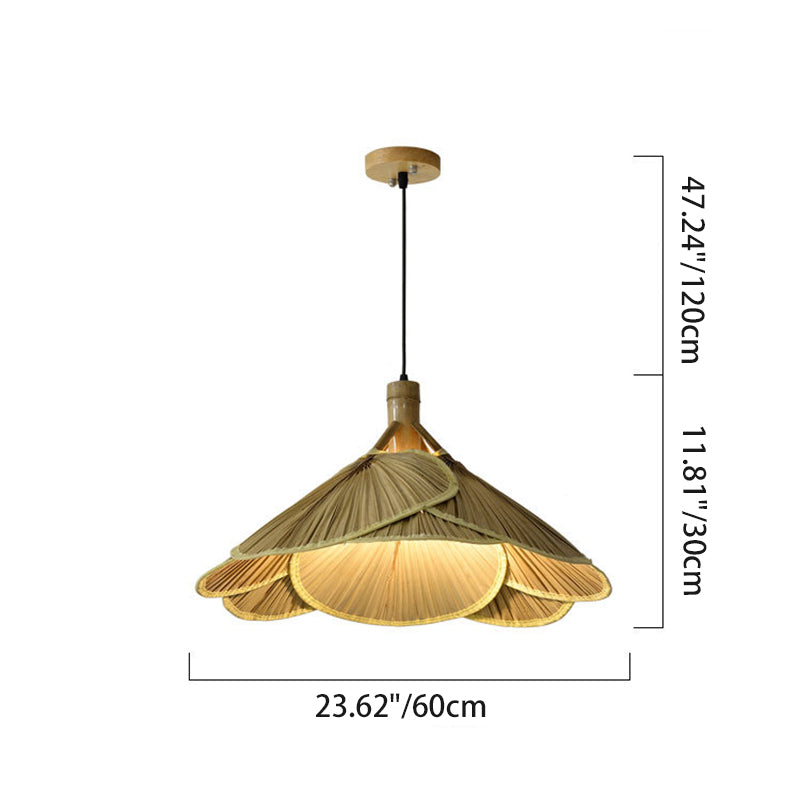 Traditional Rustic Hat Bamboo 1-Light Pendant Light For Dining Room