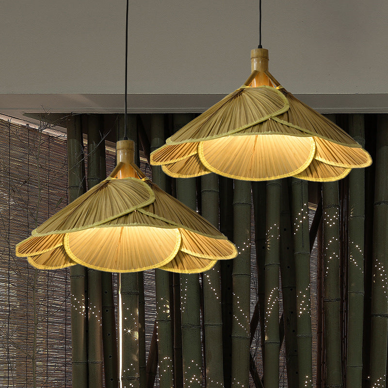 Traditional Rustic Hat Bamboo 1-Light Pendant Light For Dining Room