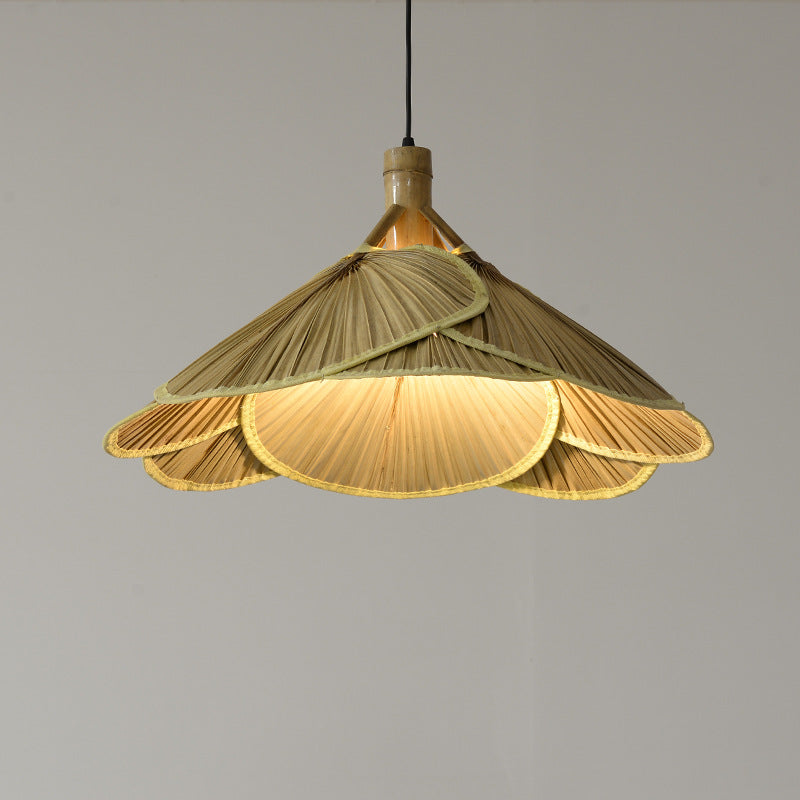 Traditional Rustic Hat Bamboo 1-Light Pendant Light For Dining Room