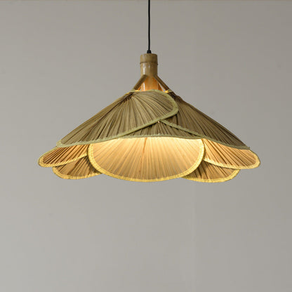 Traditional Rustic Hat Bamboo 1-Light Pendant Light For Dining Room