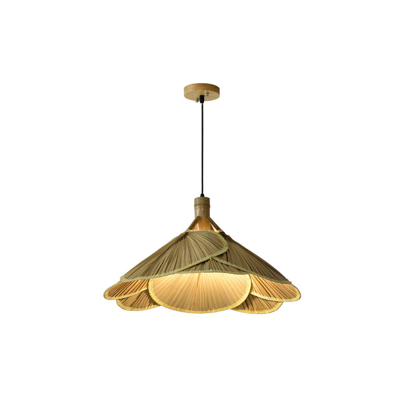 Traditional Rustic Hat Bamboo 1-Light Pendant Light For Dining Room