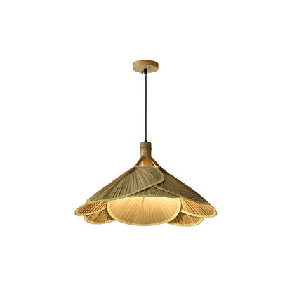 Traditional Rustic Hat Bamboo 1-Light Pendant Light For Dining Room