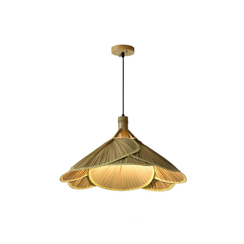 Traditional Rustic Hat Bamboo 1-Light Pendant Light For Dining Room