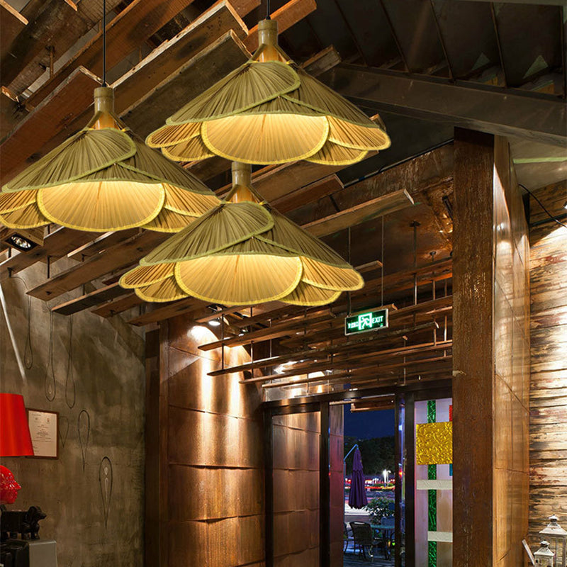 Traditional Rustic Hat Bamboo 1-Light Pendant Light For Dining Room