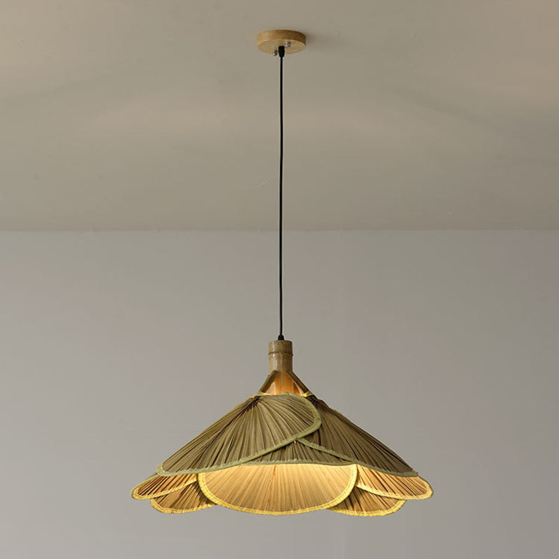 Traditional Rustic Hat Bamboo 1-Light Pendant Light For Dining Room
