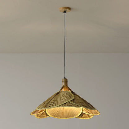 Traditional Rustic Hat Bamboo 1-Light Pendant Light For Dining Room