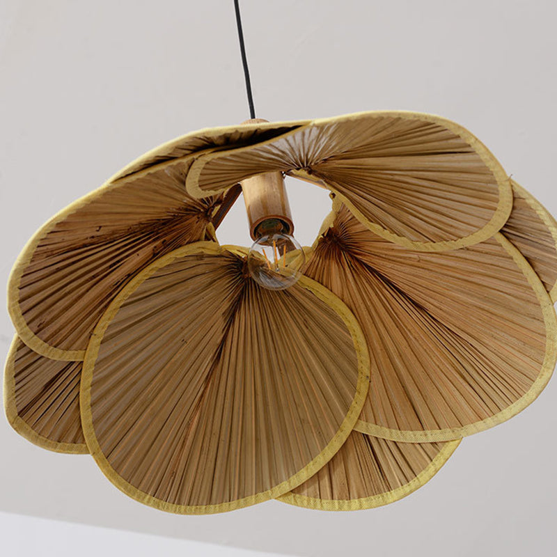 Traditional Rustic Hat Bamboo 1-Light Pendant Light For Dining Room
