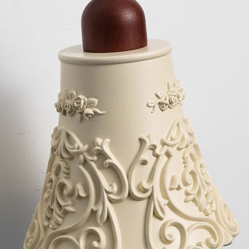 Traditional Vintage Carved Geometric Shape Resin Solid Wood 1-Light Wall Sconce Lamp For Bedroom