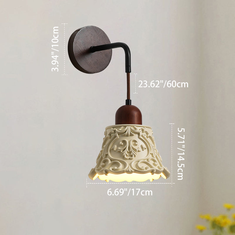Traditional Vintage Carved Geometric Shape Resin Solid Wood 1-Light Wall Sconce Lamp For Bedroom