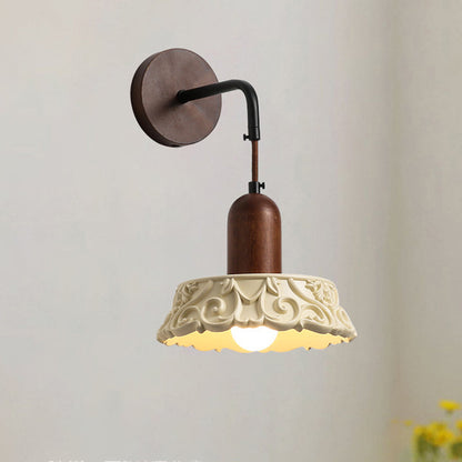 Traditional Vintage Carved Geometric Shape Resin Solid Wood 1-Light Wall Sconce Lamp For Bedroom