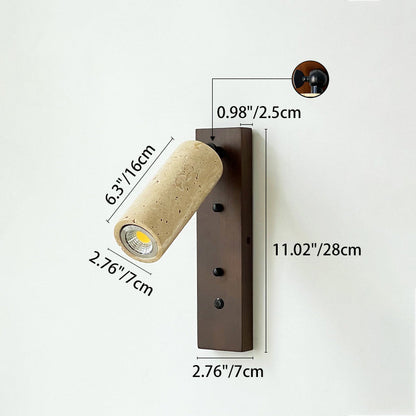 Traditional Vintage Cylindrical Solid Wood Yellow Travertine Iron 1-Light Wall Sconce Lamp For Bedroom