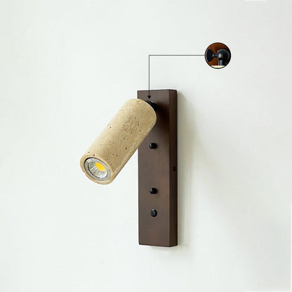 Traditional Vintage Cylindrical Solid Wood Yellow Travertine Iron 1-Light Wall Sconce Lamp For Bedroom