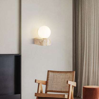 Modern Simplicity Round Square Yellow Travertine Glass 1/2-Light Wall Sconce Lamp For Bedroom