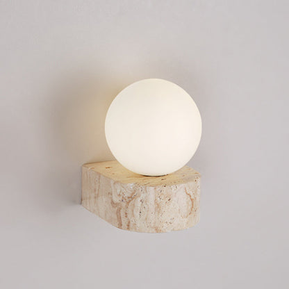 Modern Simplicity Round Square Yellow Travertine Glass 1/2-Light Wall Sconce Lamp For Bedroom
