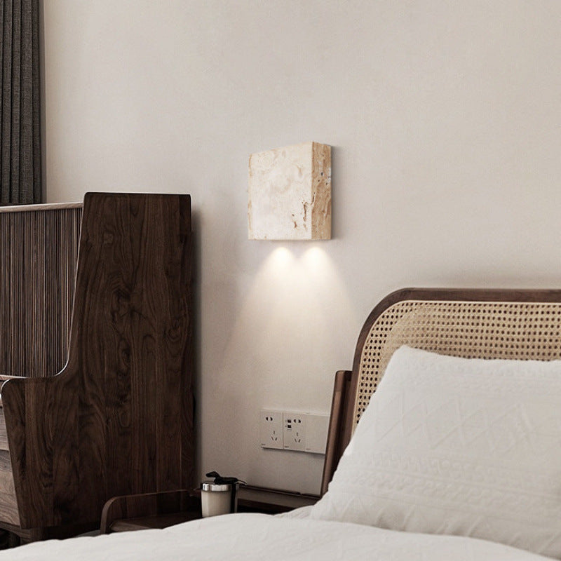Modern Simplicity Round Square Yellow Travertine Glass 1/2-Light Wall Sconce Lamp For Bedroom