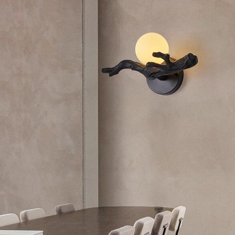 Traditional Chinese Branch Circle Resin PVC 1-Light Wall Sconce Lamp For Hallway