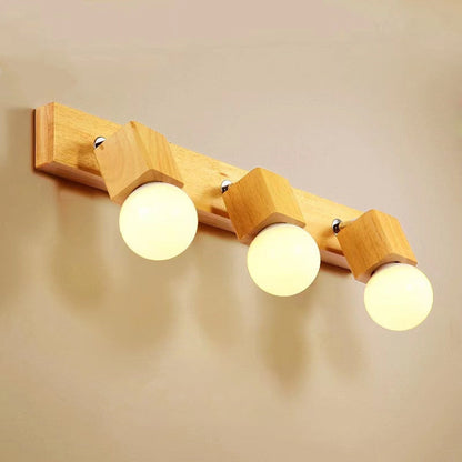 Modern Minimalist Rotatable Long Strip Square Solid Wood Hardware 2/3/4-Light Vanity Light Wall Sconce Lamp For Hallway