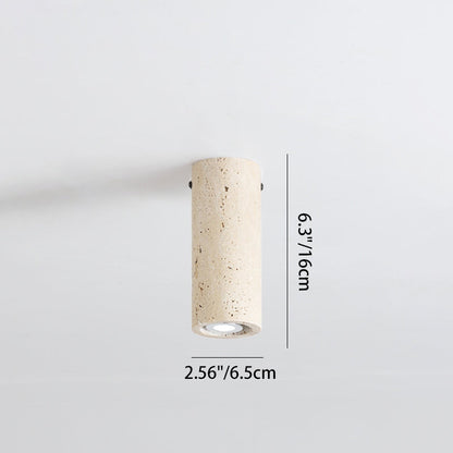 Modern Minimalist Cylindrical Yellow Travertine Iron 1-Light Flush Mount Ceiling Light For Entryway