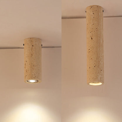 Modern Minimalist Cylindrical Yellow Travertine Iron 1-Light Flush Mount Ceiling Light For Entryway