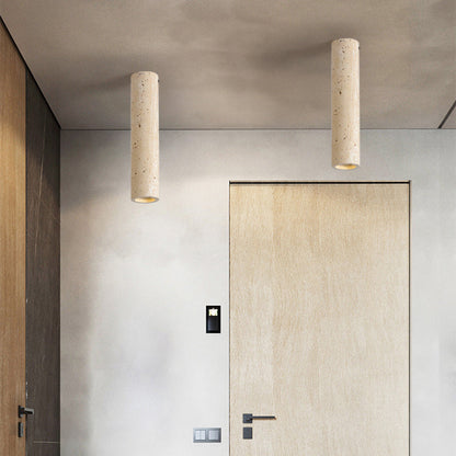 Modern Minimalist Cylindrical Yellow Travertine Iron 1-Light Flush Mount Ceiling Light For Entryway