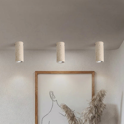 Modern Minimalist Cylindrical Yellow Travertine Iron 1-Light Flush Mount Ceiling Light For Entryway