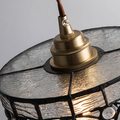 Contemporary Nordic Cylindrical Hollowed-Out Flower Copper Glass 1-Light Pendant Light For Living Room