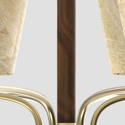 Traditional Vintage Bowl-Shaped Brass Walnut Fabric 6/8/10-Light Chandelier For Living Room