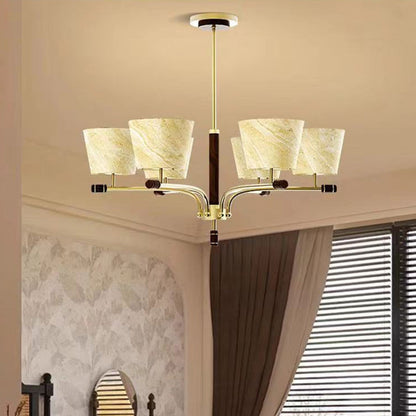 Traditional Vintage Bowl-Shaped Brass Walnut Fabric 6/8/10-Light Chandelier For Living Room