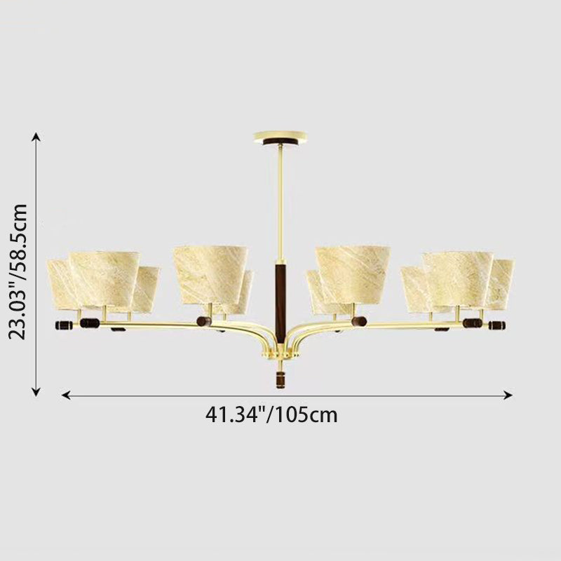 Traditional Vintage Bowl-Shaped Brass Walnut Fabric 6/8/10-Light Chandelier For Living Room
