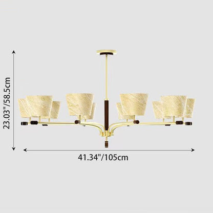 Traditional Vintage Bowl-Shaped Brass Walnut Fabric 6/8/10-Light Chandelier For Living Room