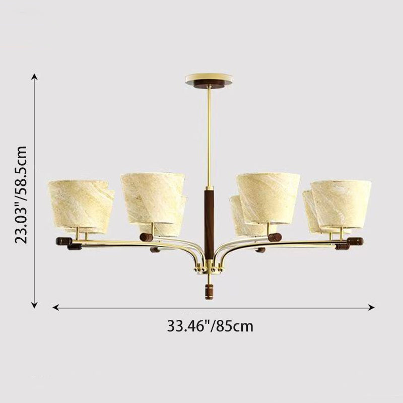 Traditional Vintage Bowl-Shaped Brass Walnut Fabric 6/8/10-Light Chandelier For Living Room