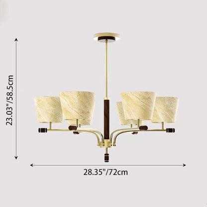 Traditional Vintage Bowl-Shaped Brass Walnut Fabric 6/8/10-Light Chandelier For Living Room