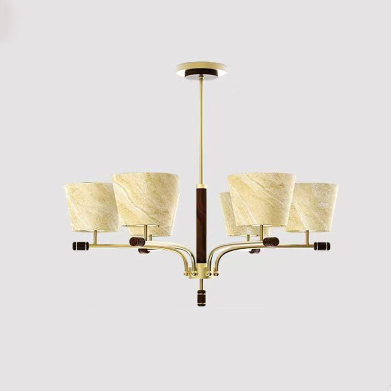 Traditional Vintage Bowl-Shaped Brass Walnut Fabric 6/8/10-Light Chandelier For Living Room
