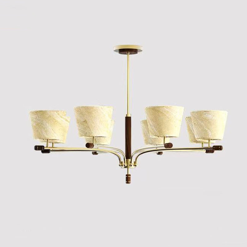 Traditional Vintage Bowl-Shaped Brass Walnut Fabric 6/8/10-Light Chandelier For Living Room