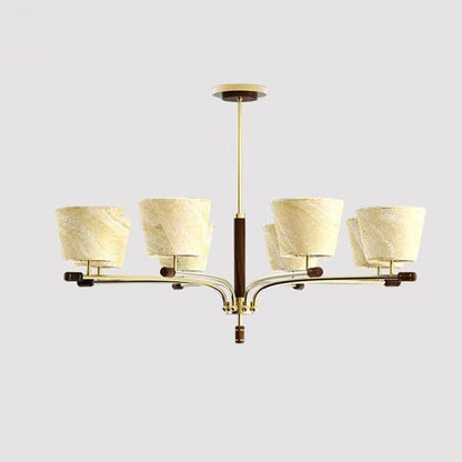 Traditional Vintage Bowl-Shaped Brass Walnut Fabric 6/8/10-Light Chandelier For Living Room