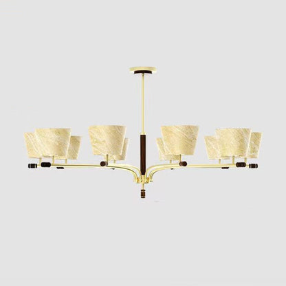 Traditional Vintage Bowl-Shaped Brass Walnut Fabric 6/8/10-Light Chandelier For Living Room