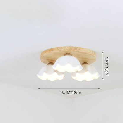 Contemporary Scandinavian Flower Rubberwood Ceramic 3/5-Light Semi-Flush Mount Light For Entryway