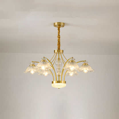 Contemporary Luxury Flower Copper Crystal Glass 3/6/8/10-Light & LED Chandelier For Living Room