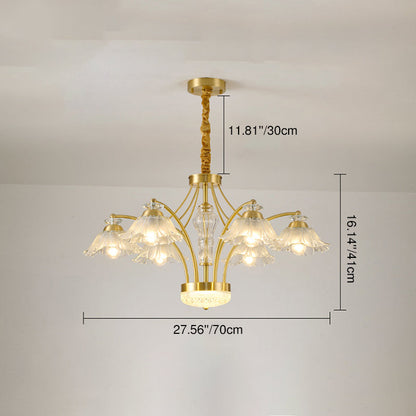 Contemporary Luxury Flower Copper Crystal Glass 3/6/8/10-Light & LED Chandelier For Living Room