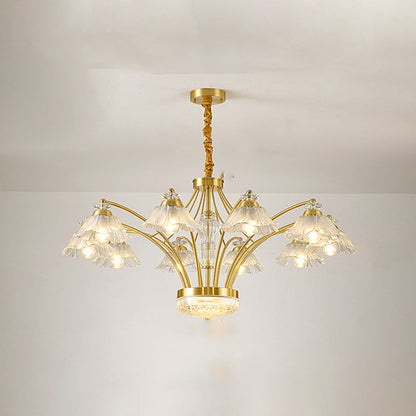 Contemporary Luxury Flower Copper Crystal Glass 3/6/8/10-Light & LED Chandelier For Living Room