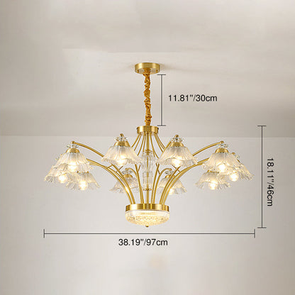 Contemporary Luxury Flower Copper Crystal Glass 3/6/8/10-Light & LED Chandelier For Living Room