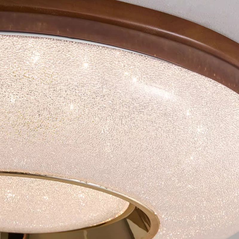 Traditional Vintage Hollowed-Out Round Rubberwood Acrylic LED Flush Mount Ceiling Light For Bedroom